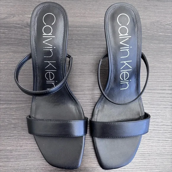 Calvin Klein Black Minimal Strappy Square-Toe Heels - Picture 2 of 6